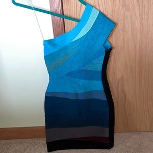Blue one shoulder bandage dress